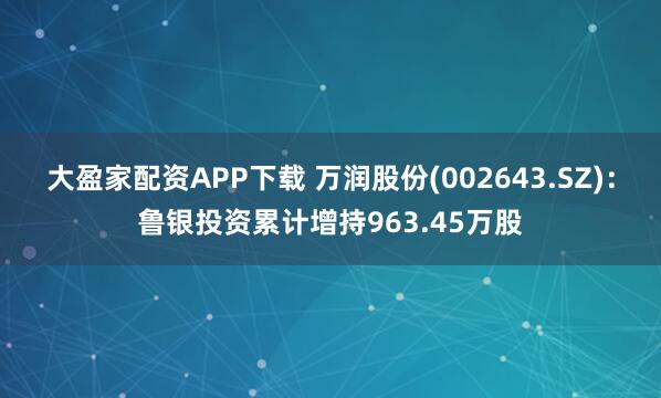 大盈家配资APP下载 万润股份(002643.SZ)：鲁银投资累计增持963.45万股